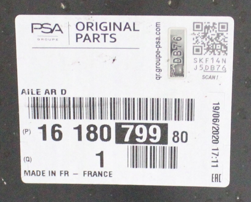 CITROEN C3 3 III SX 2016-2024 tylny tył prawy błotnik 1618079980 3/3