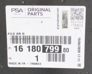 CITROEN C3 3 III SX 2016-2024 tylny tył prawy błotnik 1618079980 4/4 MINIATURA