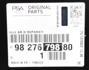 PEUGEOT PARTNER 4 K9 L1 2018-2025 Tylny prawy błotnik 9827679880 3/3 MINIATURA